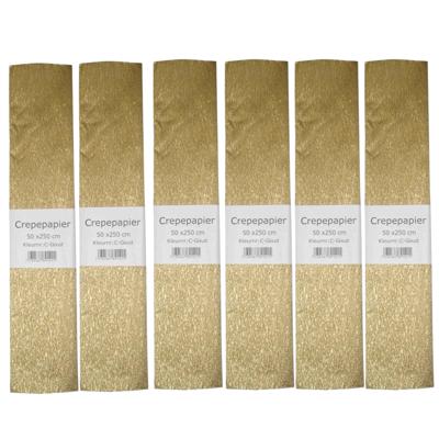 Crepe papier platte vellen - 6x - metallic goud - 250 x 50 cm - Knutselen met papier - Knutselspulle