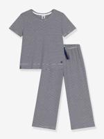 Pyjama kind met korte mouwen en wijde pijpen, gestreept PETIT BATEAU marineblauw Pyjama kind met korte mouwen en wijde pijpen, gestreept PETIT BATEAU marineblauw