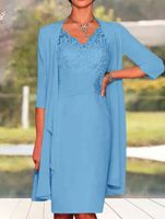 Elegant Plain Lace Stitching Vest Knitted Dress & Cardigan Two-piece Set - thumbnail