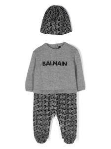 Balmain Kids trousseau de naissance en maille intarsia - Gris