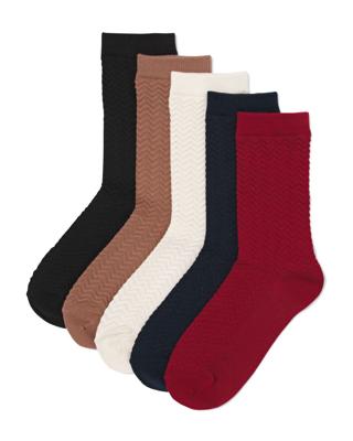 HEMA Damessokken Zigzag - 5 Paar Donkerrood (donkerrood)
