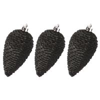 Kersthangers dennenappels - 6x st - zwart - glitter - 8 cm - kunststof - kerstversiering