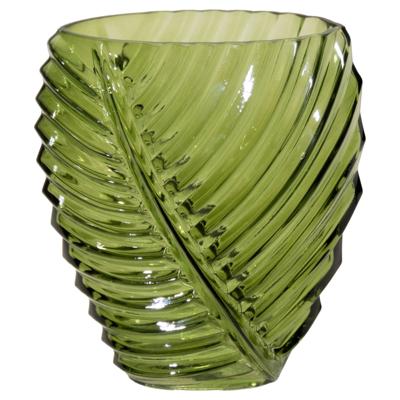 Mega Collections Bloemenvaas Leafy - groen - glas - blader relief - 11 x 21 cm