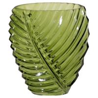 Mega Collections Bloemenvaas Leafy - groen - glas - blader relief - 11 x 21 cm
