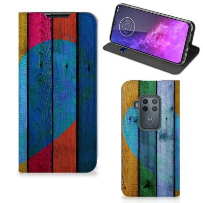 Motorola One Zoom Book | Wallet Case | Wood Heart - Cadeau voor je Vriend