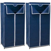 2x Stuks mobiele opvouwbare kledingkasten blauw 75 x 46 x 160 cm - thumbnail