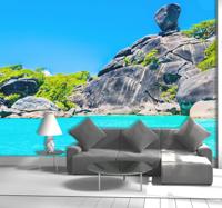 Fotobehang 3d Tropsich strand met palmboom