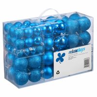 Relaxdays kerstballen - 100x st - intens blauw - 3, 4 en 6 cm - kunststof - mat/glans/glitter - thumbnail