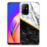 OPPO A94 5G | Reno5 Z | TPU | Siliconen hoesje | Marmer Wit Zwart - Origineel Cadeau Man