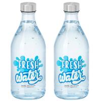 Vivalto Waterfles / drinkfles Fresh - 2x - glas - transparant - met RVS dop - 1000 ml