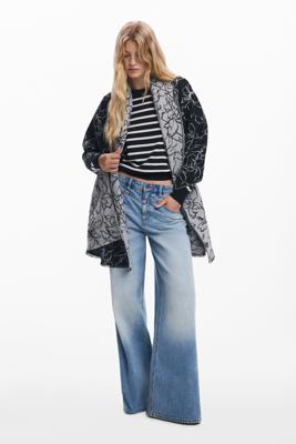 Omkeerbare bloemenponcho-sjaal - BLACK - U