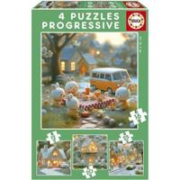Progressieve puzzels - EDUCA - Rabbit City - 4 puzzels - 12 tot 25 stukjes - Voor kinderen