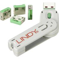 LINDY USB-Lock + Key USB-A-poortslot Set van 4 stuks Groen Incl. 1 sleutel