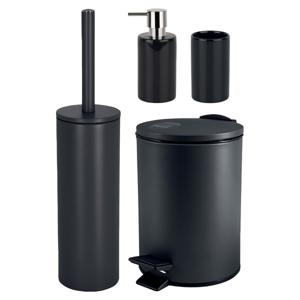 Badkamer accessoires set - WC-borstel/pedaalemmer/zeeppompje/beker - metaal/keramiek - zwart