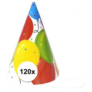 Feesthoedjes - 120x stuks - ballonnen print - karton - party verjaardag hoedjes