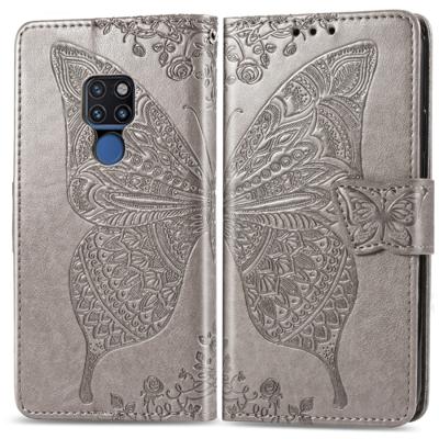 Butterfly Love bloemen reliëf horizontale Flip lederen draagtas voor Huawei mate 20 met houder & kaartsleuven & portemonnee & Lanyard (grijs)