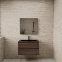 ACTIE BWS Badmeubel | Paris | Sonoma Choco 80 cm | Mat Zwart Wastafel | 1 Kraangat