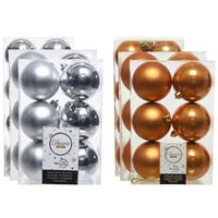 Kerstversiering kunststof kerstballen mix cognac bruin/zilver 4-6-8 cm pakket van 68x stuks - thumbnail