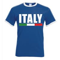 Blauw/ wit Italie supporter ringer t-shirt voor heren - thumbnail