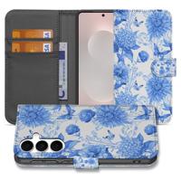 Samsung Galaxy S25 FE Portemonnee Hoesje Blauw Bloemen PU-Leer 3 Pasjes