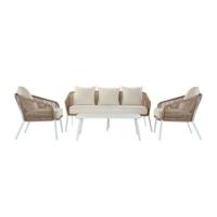 Bank en tafel set DKD Home Decor MB-179038 Tuin Beige Metaal Aluminium Touw 151,5 x 72 x 70 cm (4 pcs)
