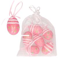 Decoratie paaseieren hangend - 6x - roze glitter - piepschuim - 6 cm