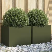 VidaXL Plantenbakken 2 st 32x30x29 cm staal olijfgroen