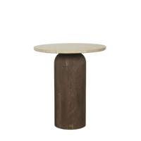 Liora Bruine Mangohouten Bijzettafel met Marmeren Blad Rnd