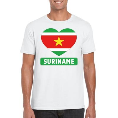 Suriname hart vlag - t-shirt - wit - heren - supporter t-shirt - Surinaamse vlag