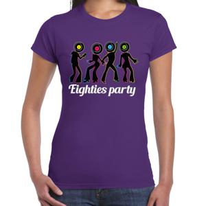 Verkleed T-shirt voor dames - eighties party - paars - jaren 80/80s - foute party - carnaval