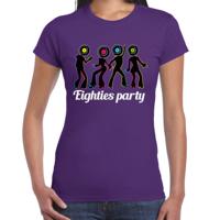 Verkleed T-shirt voor dames - eighties party - paars - jaren 80/80s - foute party - carnaval - thumbnail