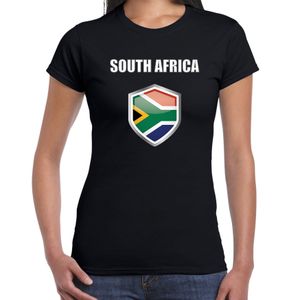 Zuid Afrika landen supporter t-shirt met Zuid Afrikaanse vlag schild zwart dames