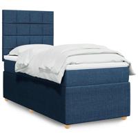 Boxspring met matras stof blauw 90x200 cm