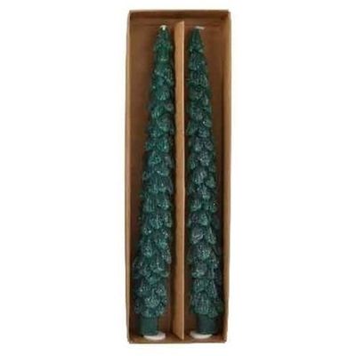 2x Kerstboom kerst kaarsen donkergroen 26 cm 2x Kerstboom kerst kaarsen donkergroen 26 cm