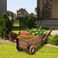 Bloemenwagen van Hout Plantenwagen met Wielen en Handgrepen Plantenpot Bolderkar Kruiwagen