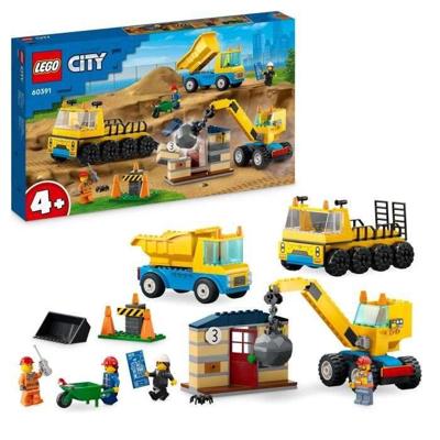 LEGO CITY 60391 Site Trucks and the Crane heeft sloopbal, speelgoed voor bouwmachine
