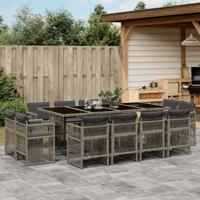 13-delige Tuinset met kussens poly rattan grijs