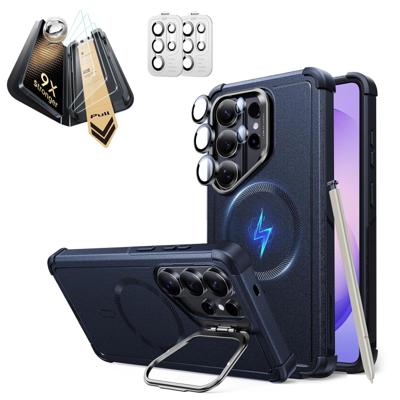 Galaxy S26 Ultra Bundle Cyber Tough Magnetic Case (Stash Stand) and Armorite® Pro Screen Protector - Navy Blue