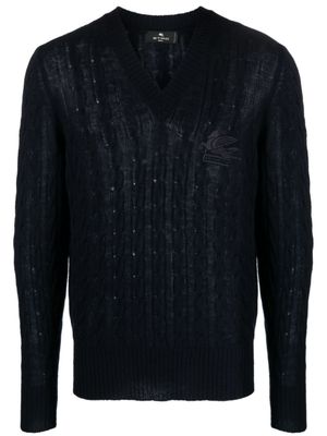 ETRO pull en cachemire à logo brodé - Bleu
