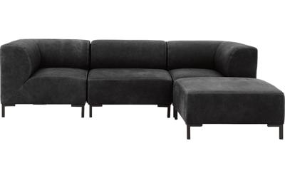 Goossens Excellent Bank Marshall Met Hocker zwart, leer, 1,5-zits, urban industrieel