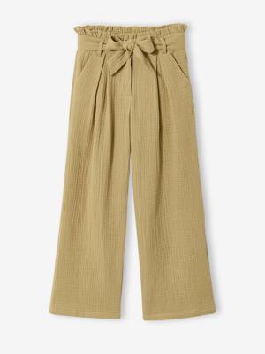 Broek van katoenen hydrofiel voor meisjes JONEN kaki