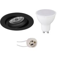 LED Spot Set - Pragmi Delton Pro - GU10 Fitting - Inbouw Rond - Mat Zwart - 4W - Warm Wit 3000K - Kantelbaar - Ø82mm - thumbnail