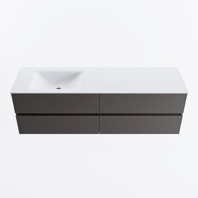 MONDIAZ VICA 160cm badmeubel onderkast Dark Grey 4 lades. Wastafel CLOUD links 1 kraangat, kleur Talc.