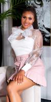 fashionista hoge taille lederlook rok roze - thumbnail