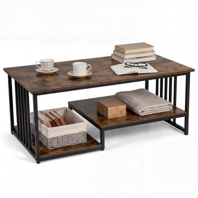 Salontafel Rechthoekige Tafel met 2 Legvlakken en Stevig Metalen Onderstel Moderne Accenttafel Cocktail- en Snacktafel 110 x 60 x 45 cm-Bruin