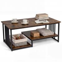 Salontafel Rechthoekige Tafel met 2 Legvlakken en Stevig Metalen Onderstel Moderne Accenttafel Cocktail- en Snacktafel 110 x 60 x 45 cm-Bruin