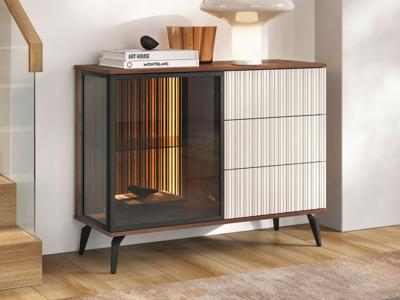 Dressoir VENRUTA 1 deur 3 lades warmia walnoot/kasjmier met led