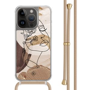 iPhone 13 Pro hoesje met beige koord - Abstract gezicht bruin