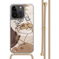 iPhone 13 Pro hoesje met beige koord - Abstract gezicht bruin iPhone 13 Pro hoesje met beige koord - Abstract gezicht bruin