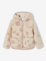 Sherpa vest met capuchon en bloemenprint voor meisjes vanille